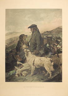 Goff Lupton, Coppia di litografie: Thomas Goff Lupton (1791 - 1873), Coppia di litografie: Le retour de la chasse. Le chien bien-aimé. 1845 2 Litografie acquerellate. mm 520x400. Fogli: mm 700x500 cad. In basso a destra: “Thomas