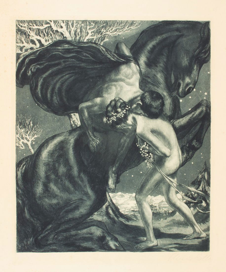 Kolb, Incontro (Begegnung): Alois Kolb (1875 - 1942), Incontro (Begegnung). 1915 ca. Acquaforte e acquatinta. mm 365x308. Foglio: mm 550x460. Firmata a matita in basso a destra. Bibliografia: Max Klinger e l’incisione simb