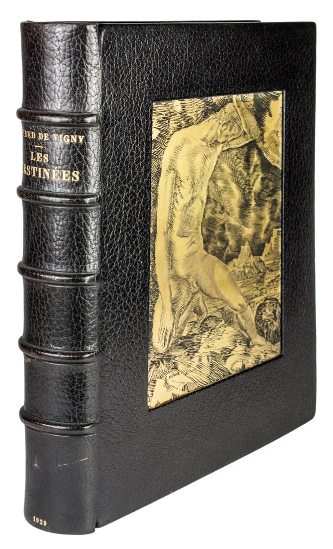 Vigny, Les destinées.: Vigny Alfred (de), Les destinées. Poèmes philosophiques [...]. Illustrations de Albert Decaris. Paris: Les Bibliophiles de l'Automobile-Club de France, 1929. In-4° (mm 330x250). Pagine XVII, [2]