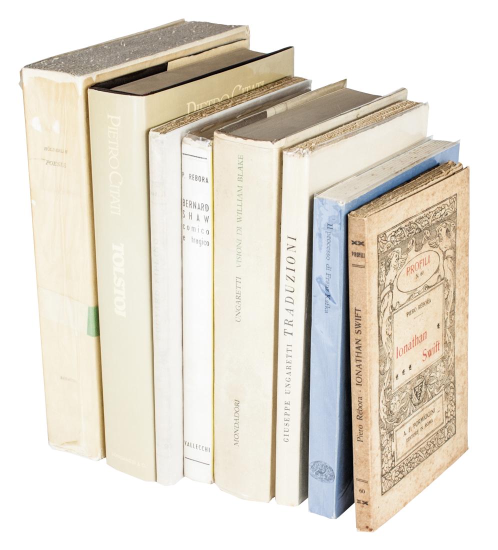 8 libri di traduzioni di letteratura straniera: Ungaretti Giuseppe, Traduzioni. St. - J. Perse William Blake Gongora... Roma: Edizioni di Novissima, 1936. In-16° (mm 190x125). Pagine 136. Esemplare n. 376/1100 su una tiratura complessiva di 118