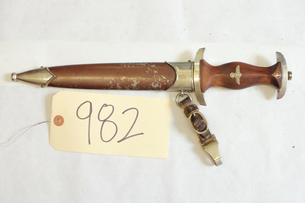 German- Third Reich- Dagger with Sheath- Marked: German- Third Reich- Dagger Marked: "Wilh. Wagner" "Solingen-Merscheid" "RZM" "M7/25", Sheath marked: M5/8, Leather stamped: "RZM" with number.