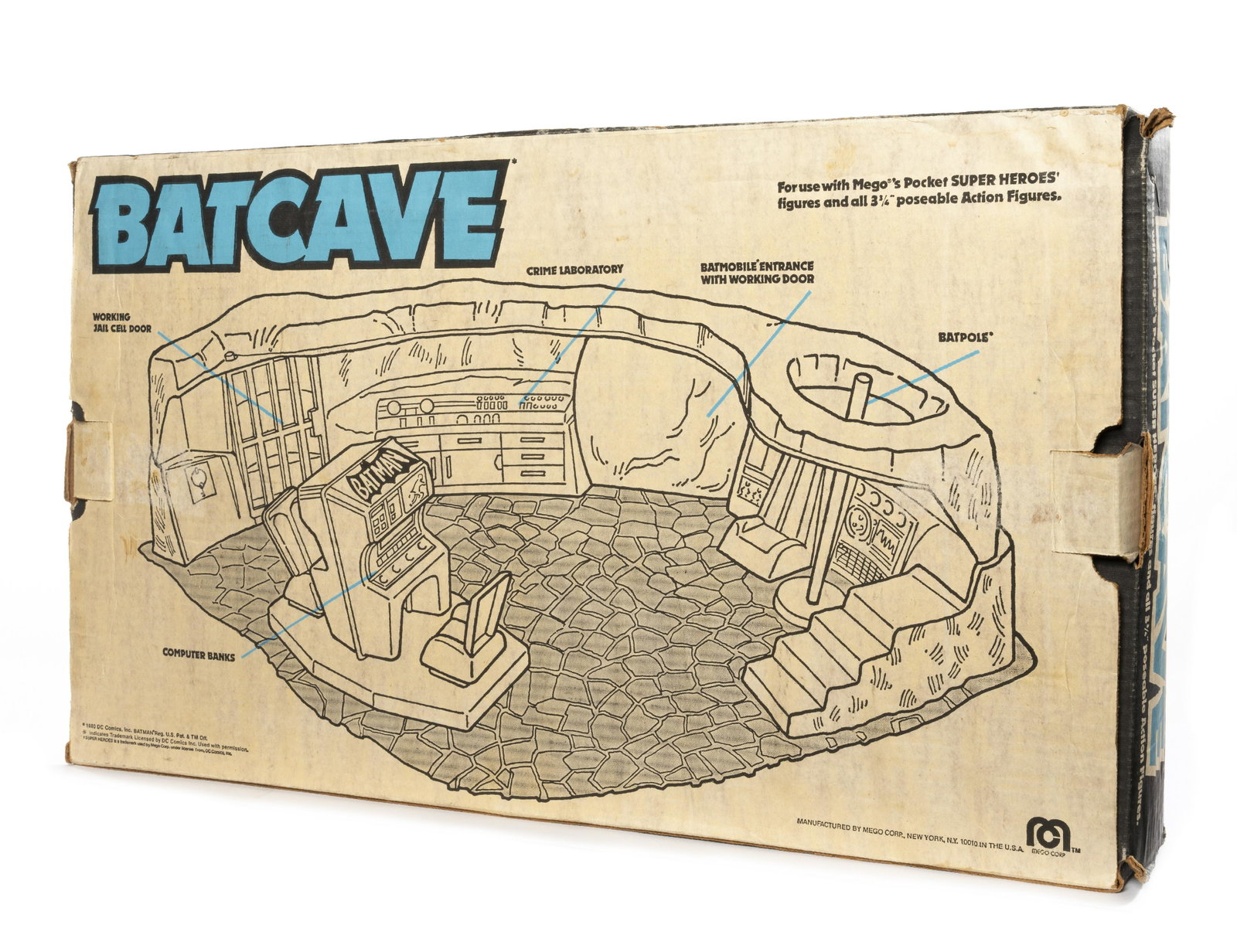 BATMAN: MEGO "Batcave" 1980 Playset dans sa boite US d'origine. (incomplet)