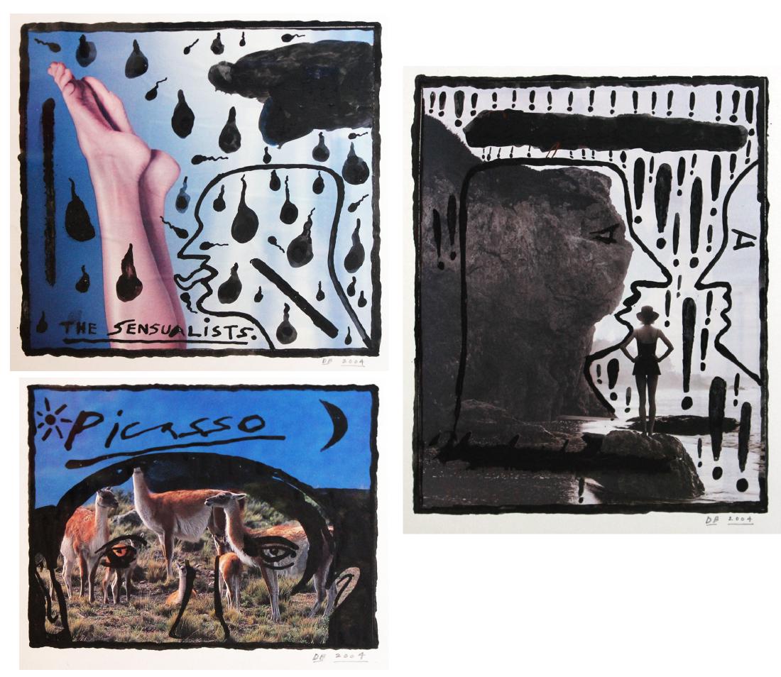 Derek Boshier: Derek Boshier (born 1937) Lot of Three Picasso; The Sensualists; The Gossip, 2004 Mixed media on photographs Each signed Image: 5 x 6 inches, 8 x 8.25 inches, 9 x 7.5 inches; Framed: 9 x 11 inches, 12