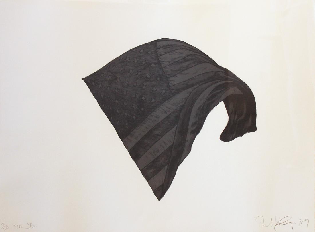 Robert Longo: Robert Longo (born 1953) Black Flag, 1989 Lithograph From the numbered edition of 50 Signed, numbered and annotated FOR JB in pencil on recto Image: 15.5 x 17 inches; Sheet: 22 x 29.5 inches; Framed: