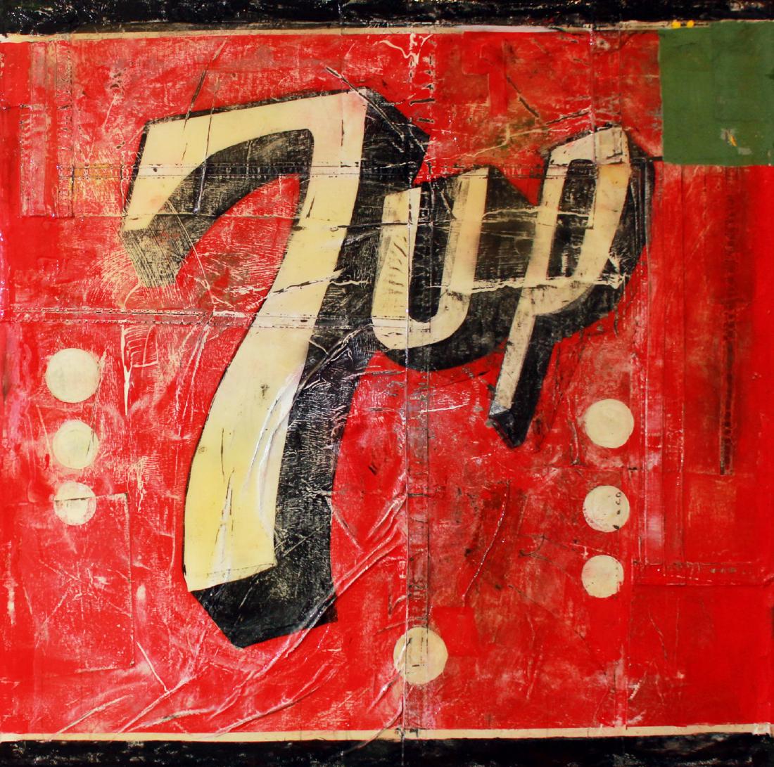 Greg Miller (born 1951): Greg Miller (born 1951) 7-UP #3, 2001 Oil, paper and resin on panel Signed, titled, dated with drawings and annotations on verso 73.5 x 73.5 inches Condition: two abrasions on verso of panel, not visi