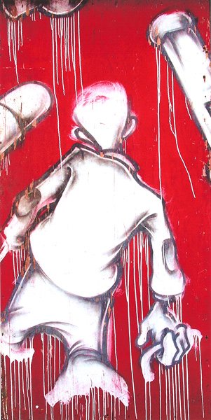 Barry McGee: Untitled, 1991 Spray paint on wood Unsigned Provenance: Commissioned by Yerba Buena Center for the Arts for Construction fence, San Francisco, CA; Gifted to Lamont Gardner Image: 96 x 48 inches