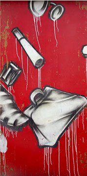 Barry McGee: Untitled, 1991 Spray paint on wood Unsigned Provenance: Commissioned by Yerba Buena Center for the Arts for Construction fence, San Francisco, CA; Gifted to Lamont Gardner Image: 96 x 48 inches