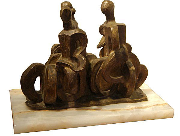 Abbott Pattison: The Cyclists, c. 1950 Unique Bronze sculpture with base Signed and annotated Foundry Symbol and Paris on base Size: 7.5 x 9.5 x 3 inches