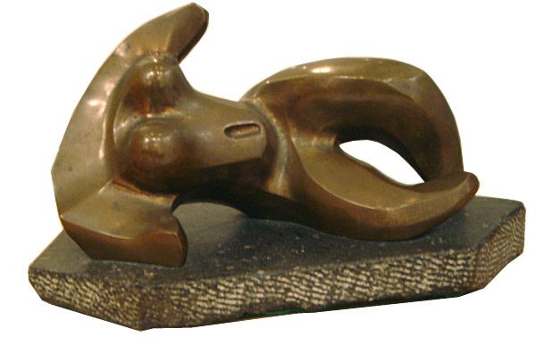 Abbott Pattison: Reclined Nude, c.1950 Unique Bronze sculpture with base Signature etched in base Size: 15 x 8 x 7 inches