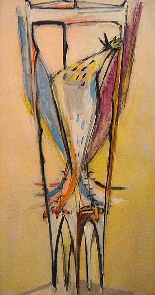 Manfred Schwartz: Untitled, 1949 Oil on canvas Signed and dated on recto Image: 35.5 x 17.5 inches; Frame: 38.5 x 20.5 inches