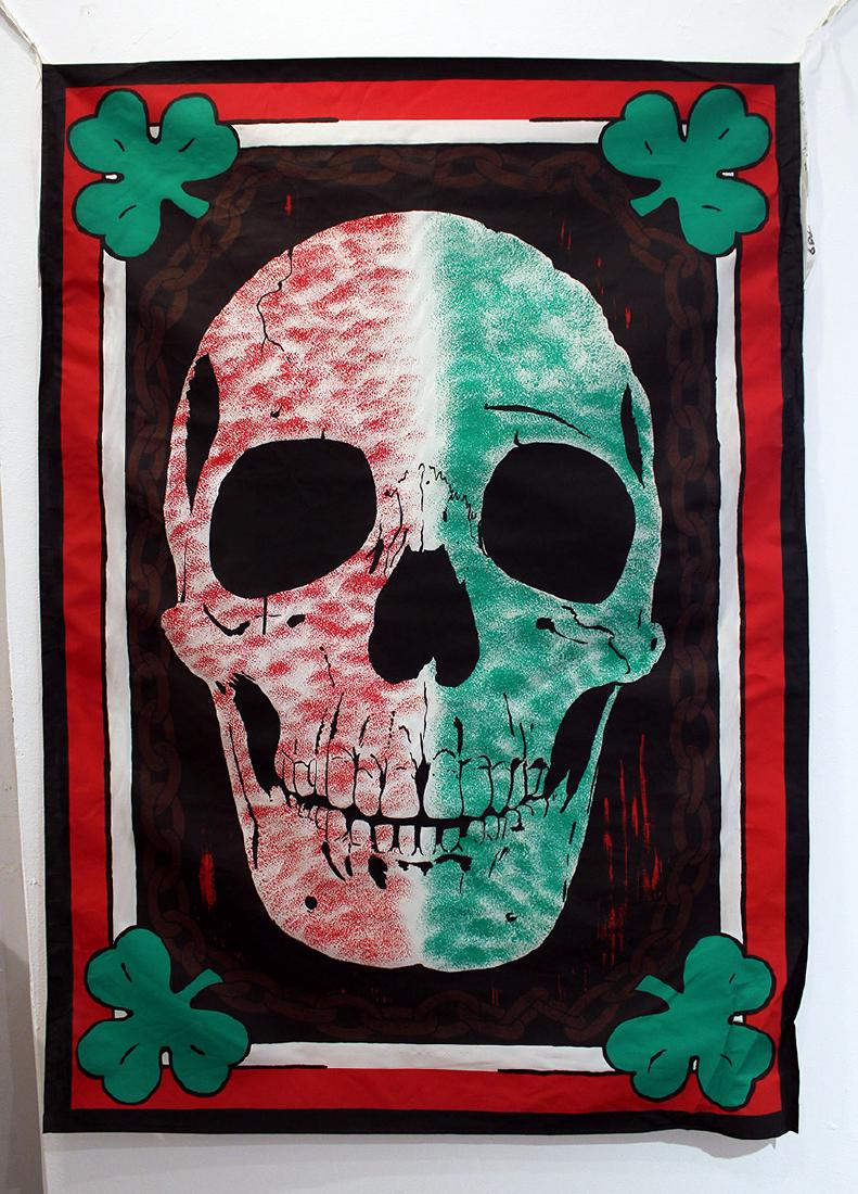 Mike Kelley (1954-2012): Mike Kelley (1954-2012) Banner (Skull), 1989 Silkscreen on China silk Habotai banners From the numbered edition of 40 Signed, numbered and dated in ink on banner hanging string 52 x 38 inches