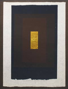 Patsy Krebs (Born 1940): Patsy Krebs(Born 1940)Untitled (In Memory of David Nellis), 1986Acrylic with gold leaf on paperSigned, titled and dated on rectoSheet: 13 x 7.5 inches; Framed: 15 x 9.5 inchesProvenance: From the