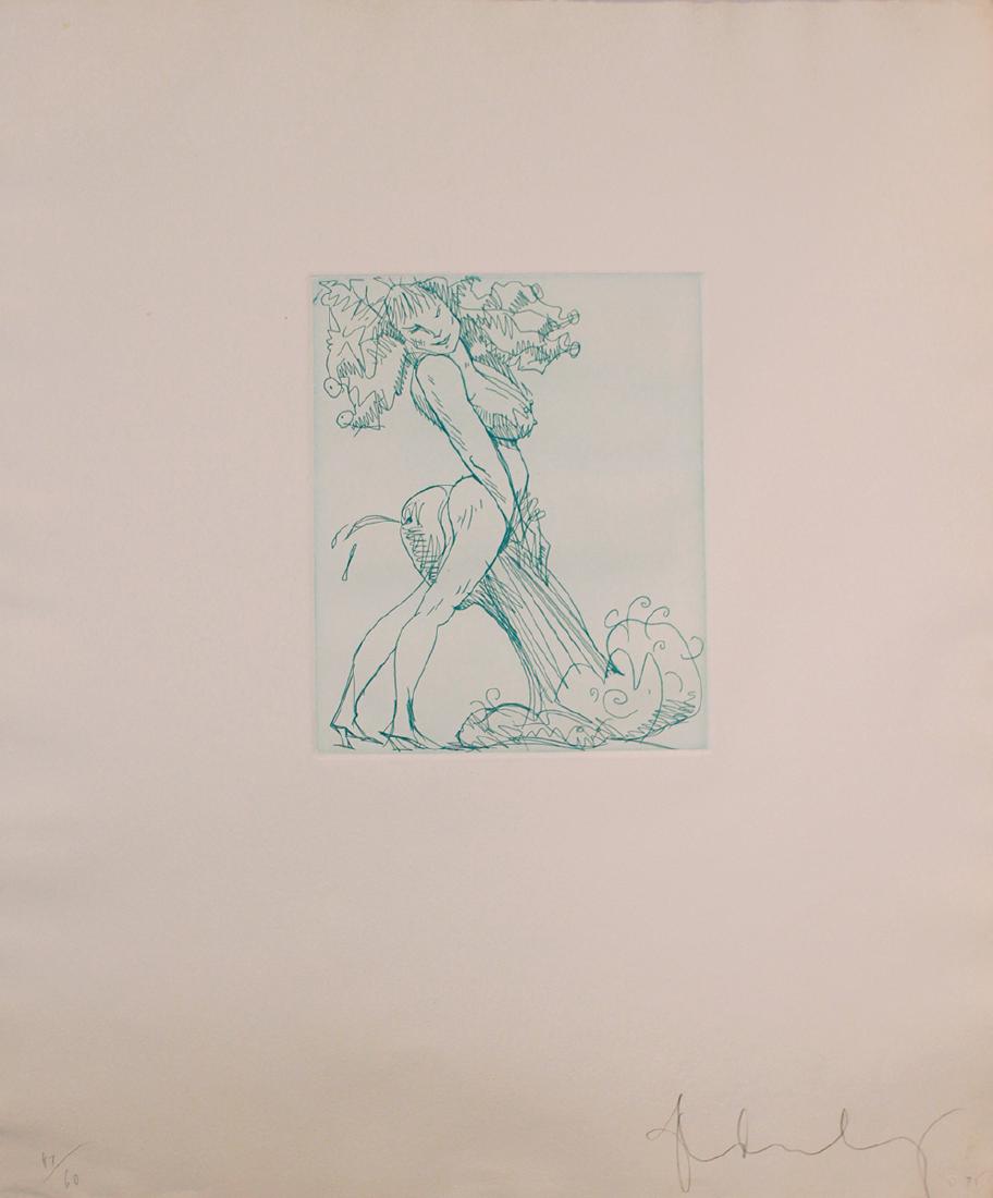 Claes Oldenburg (Born 1929): Claes Oldenburg (Born 1929) Figure & Phallus II, from Erotic Fantasy Etchings, 1987" Etching From the numbered edition of 60 Signed, numbered and dated in pencil on recto" Image: 9.5 x 7.75 inches; Sh