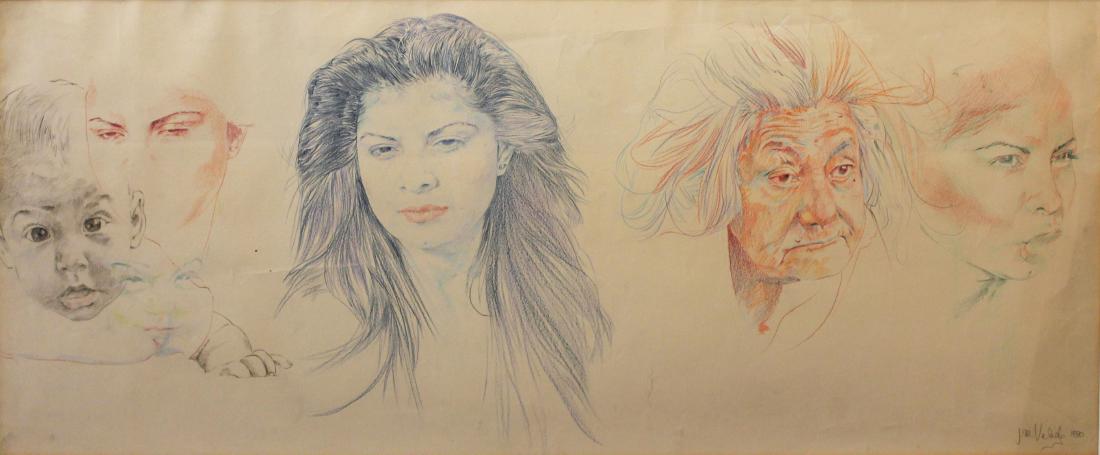 John Valadez (Born 1951): John Valadez (Born 1951) Untitled, 1980 Pastel on paper Signed and dated on recto Image: 21.5 x 52 inches; Framed: 29 x 59 inches