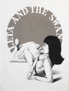 Mel Ramos (born 1935): Mel Ramos (born 1935) Leta and the Swan, 1969 Lithograph From the numbered edition of 25 Signed, numbered and dated in pencil on recto Sheet: 28 x 22 inches; Framed: 34.5 x 29 inches