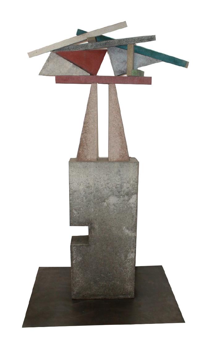 Guy Dill (Born 1946): Guy Dill (Born 1946) Untitled, 1994 From the Egalmah series Cast pigmented concrete Sculpture: 76.5 x 18 x 7 inches; Metal base: 31.25 x 42.25 inches Condition: various cracks through upper rectangula