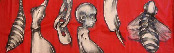 Barry McGee Untitled: c. 1990 Mixed media on canvas 48 x 144 inches