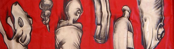 Barry McGee Untitled: c. 1990 Mixed media on canvas 48 x 144 inches