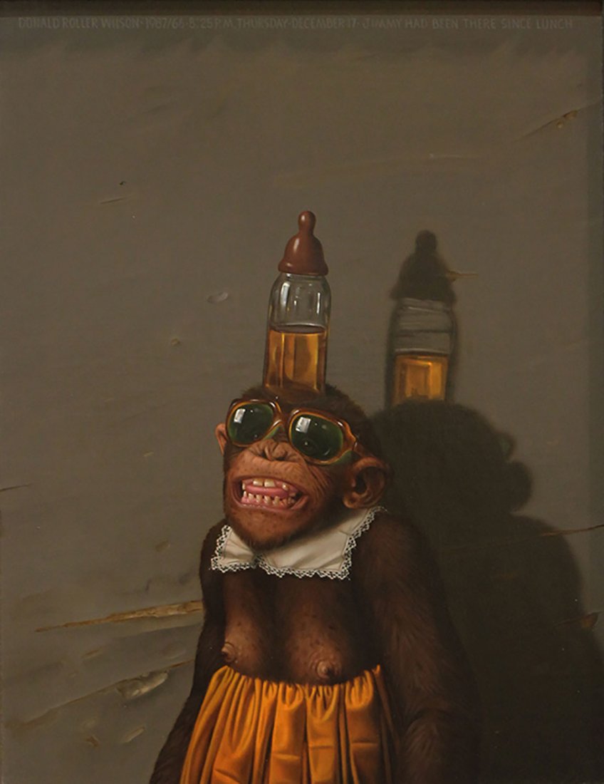 DONALD ROLLER WILSON, Late Afternoon:: : And Mrs. Jenkins Was Pretty Sure It Had Been Jimmy She Had Sen Through The Keyhole In Her Bedroom Door And She Knew That It Had Been Late Afternoon, 1987/66 Oil on Canvas/Oil on Wood (painting is on