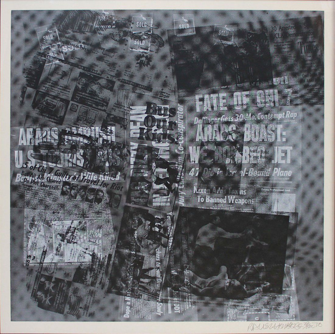 ROBERT RAUSCHENBERG, Surface Series (from Currents): 1970 Silkscreen Edition of 100 Signed, numbered and dated in pencil on recto Image: 35 x 35 inches; Framed: 46 x 46 inches