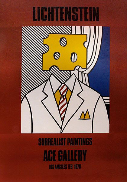 Roy Lichtenstein Cheese Head: 1980 Original offset poster Hinge mounted Printed by Ace Gallery, Los Angeles, CA Image: 59.5 x 43.5 inches, Framed: 61.25 x 45.5 inches