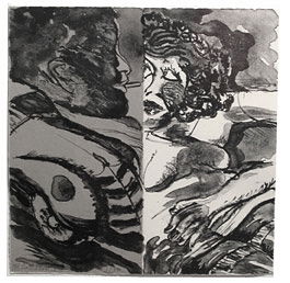 Robert Colescott - Drive: 1989 Lithograph Numbered 1/30 Signed and dated on recto Image: 12 x 12 inches; Framed: 15 ¾ x 15 ½ inches