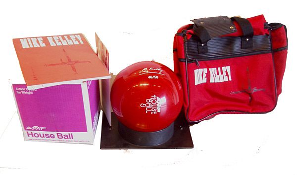 Mike Kelley - Untitled: Untitled, 1992, Numbered 46/50, Bowling Ball, catalog, ball, shirt, stand, bag; Book is signed and dated