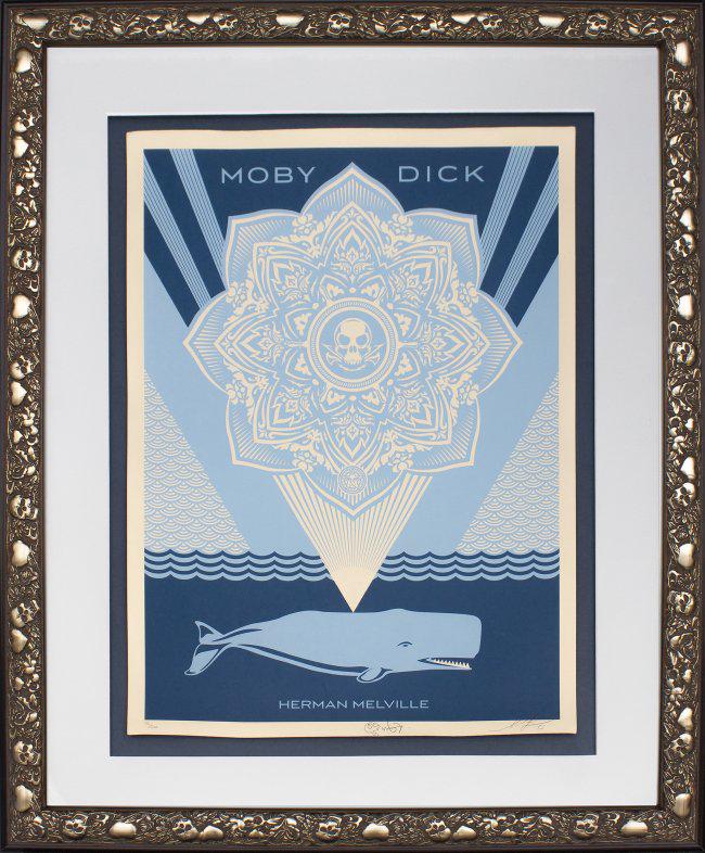 Shepard Fairey, Moby Dick, 2013: Lithograph on paper Signed, dated and numbered in pencil on recto; Unique remark by Moby with signature in ink on recto Fundraising piece