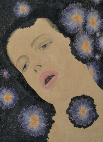 058: Andrew Mania, Untitled, 2004: Colored pencil on wood Signed in pencil on verso Provenance: Patricia Faure Gallery, Santa Monica, CA tag on verso; Provenance: From the Collection of Kim Light, Los Angeles, CA Image: 14 x 10.5 inche