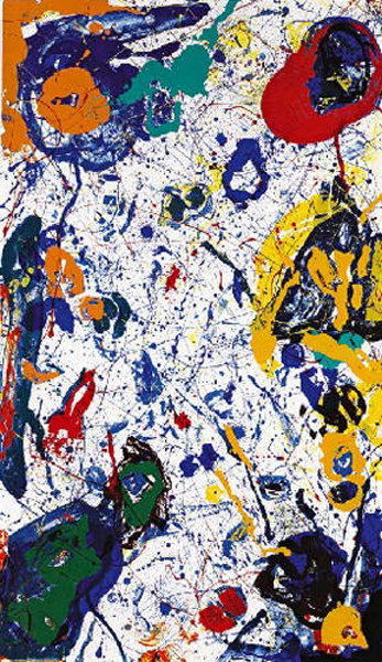 Sam Francis, Meteorite (SFS-290), 1986: Silkscreen Numbered 64/65, including 14 artist's proofs Signed and numbered in pencil on recto; Gemini chopmark on recto Published by Gemini G.E.L., Los Angeles, CA Image: 72 x 42 inches; Framed