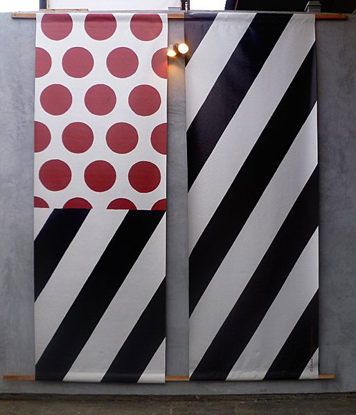 After Roy Lichtenstein, Untitled (Flag) Banner: Estate of Roy Lichtenstein copyright Window advertising banner used for the May auction of the Roy Lichtenstein painting which was sold at Philips de Pury Image: Each panel 12 x 4 feet