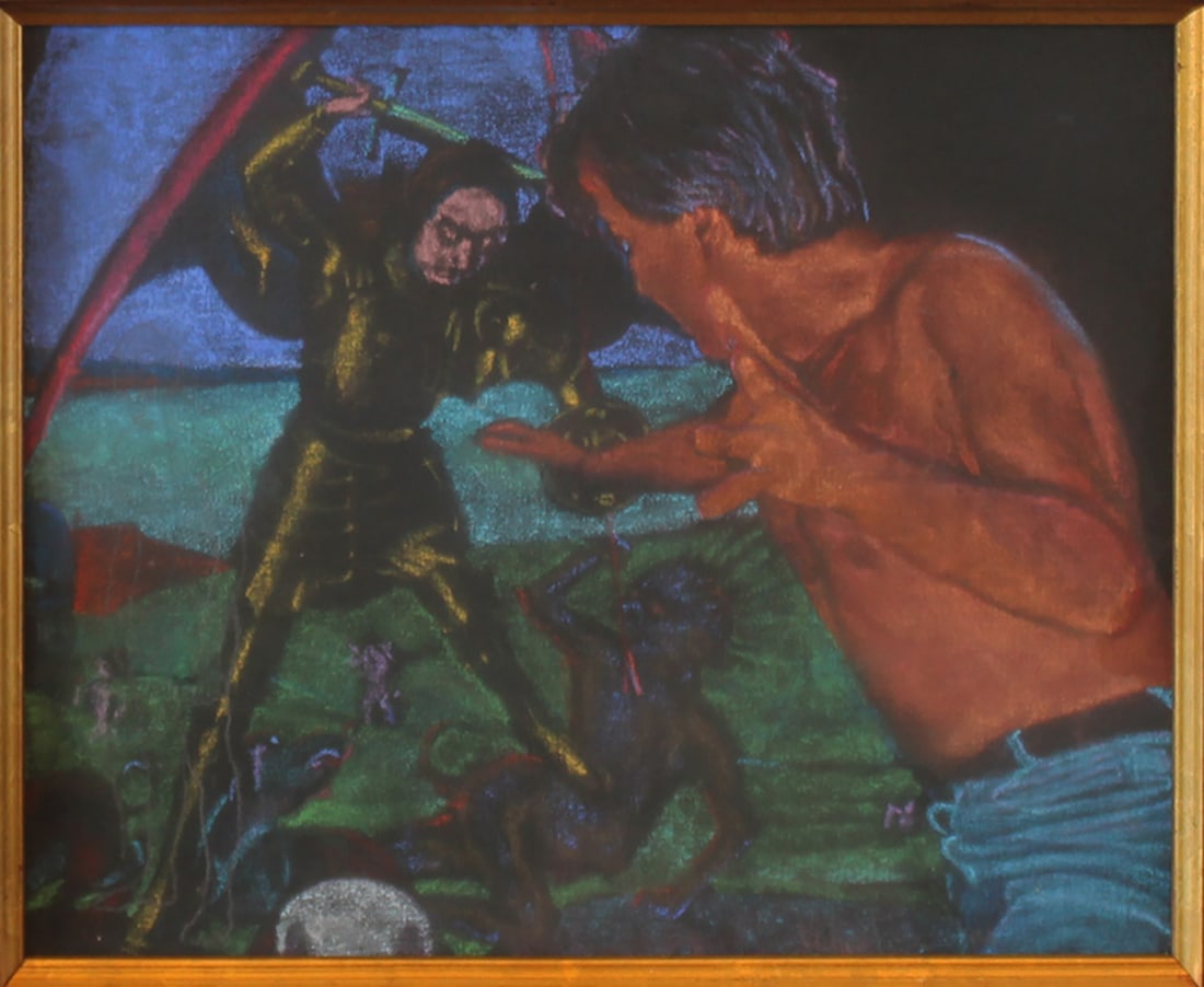 John Valadez: Apathy Study, 1994: John Valadez Apathy Study, 1994 Pastel and pencil on emery cloth Signed/dated on verso Image: 9 x 10 7/8 inches Frame: 18 5/8 x 20 5/8 inches