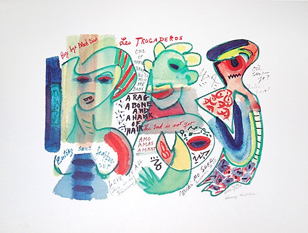 Henry Miller, Les Trocaderos, 1969: From the Insomia Series (#12) Off-set lithograph Unnumbered edition Signed in pencil on recto Sheet: 17 x 22 inches; Framed: 19.75 x 26.25 inches