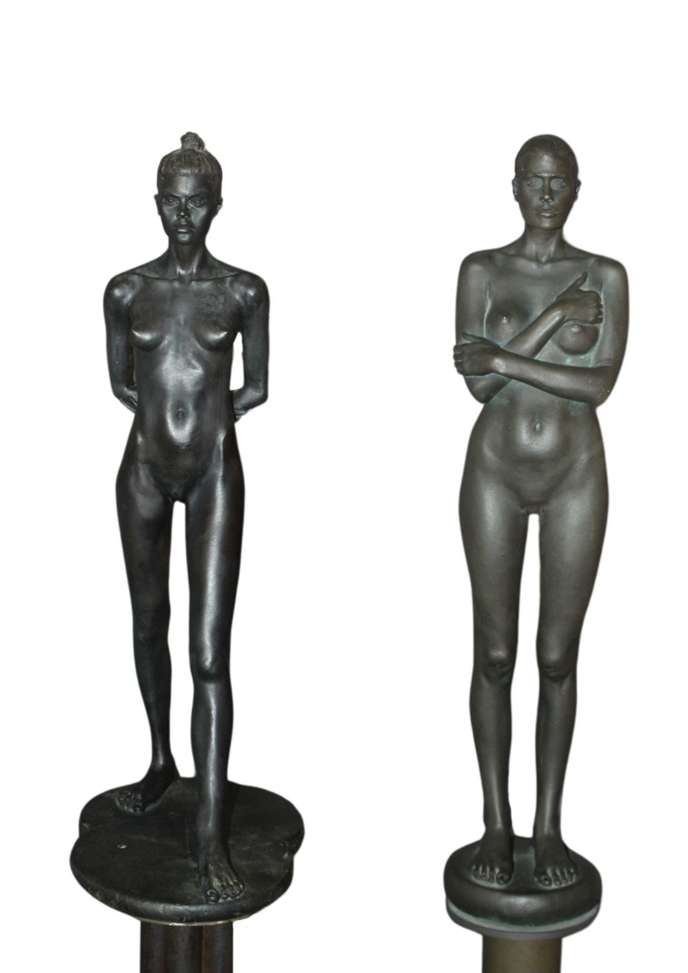 Robert Graham: LOT OF 2: Robert Graham (1938-2008) LOT OF 2 Elisa (Left), 1993-94 Bronze scupture Initialed "RG" on base Provenance: From the collection of Dr. Robert Smith Figure: 18.75 x 4.5 x 8.5 in Overall: 59.5 x 4.5 x