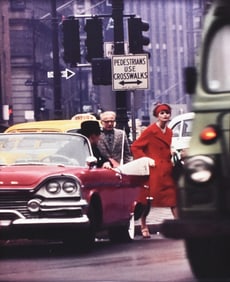 William Klein: Anne St. Marie + Cruiser in Traffic, NY (Vogue), 1962; printed 2012