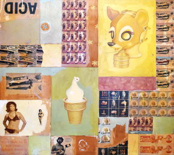 Bill Barminski: Untitled, 2001: Bill Barminski (1962) Untitled, 2001 Collage on wood panel Signed, dated, and inscribed on verso Dimensions: 4' x 4'