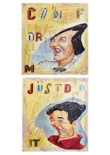 Bill Barminski: LOT OF 2: LOT OF 2 Bill Barminski (1962) Immutable Flickering Form, 1996 (top) Enamel on canvas, diptych Signed, dated on verso Dimensions: 28 x 24 in Bill Barminski (1962) Land of the Pygmies, 1996 (bottom)