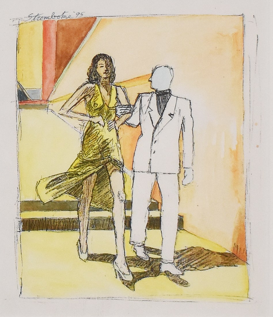 James Strombotn: Man and Woman, 1995: James Strombotne (1934) Man and Woman, 1995 Pastel water colors Signed/dated on recto Dimensions: 20 x 17 in; Framed: 20 x 17.5 in