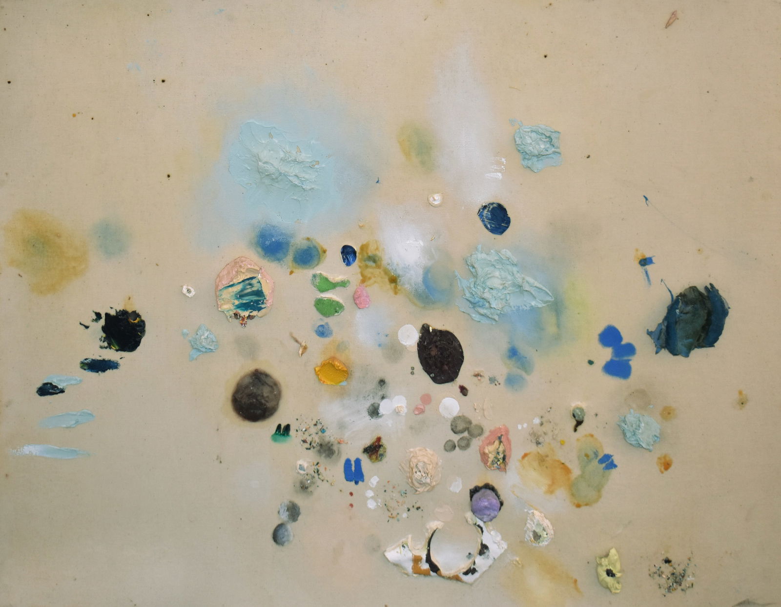 Michelle Fierro (1967): Phrases that close, 1996: Michelle Fierro (1967) Phrases that close, 1996 Oil, acrylic, and paper on canvas over board Signed by artist on verso Bennett Roberts Fine Art gallery tag on verso Dimensions: 27.875 x 36.128 in