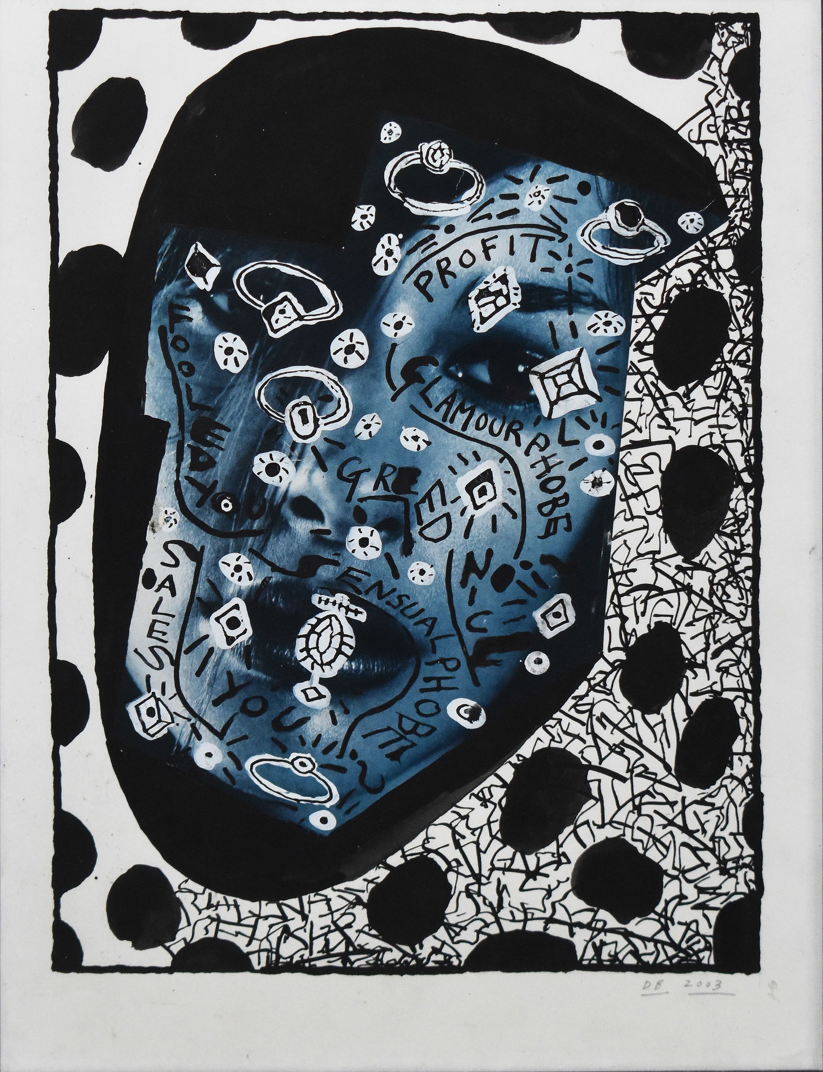 Derek Boshier (1937-2024): Glamourhole, 2003: Derek Boshier (1937-2024) Glamourhole, 2003 Ink on photograph From the series “Extreme Makeover” Initialed/dated by artist on recto Imgae: 13.5 x 10.5 in; Framed: 15.125 x 12.125 in