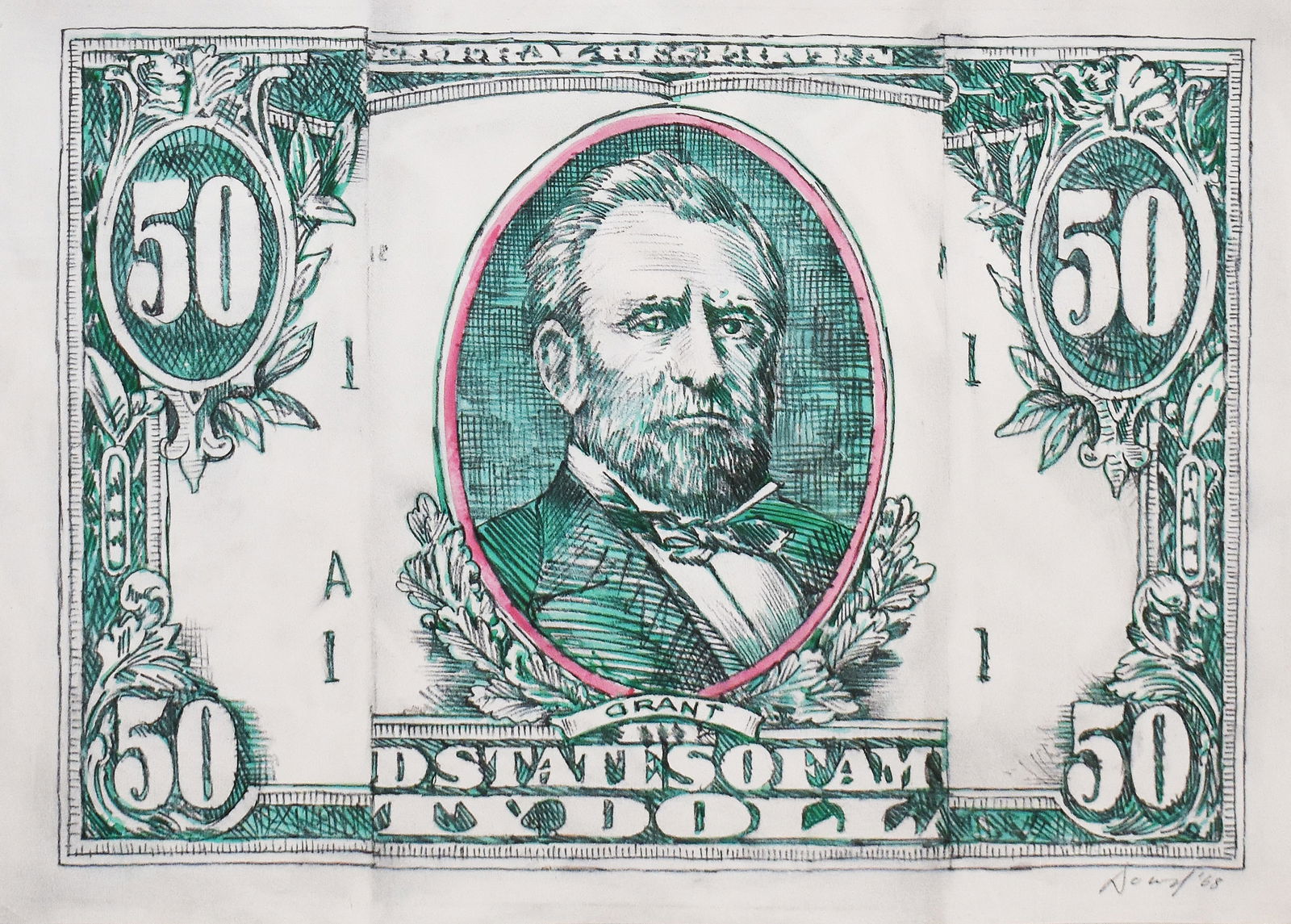 Robert Dowd (1936-1996): Folded Fifty Dollar Bill, 1968 (1 of 5)