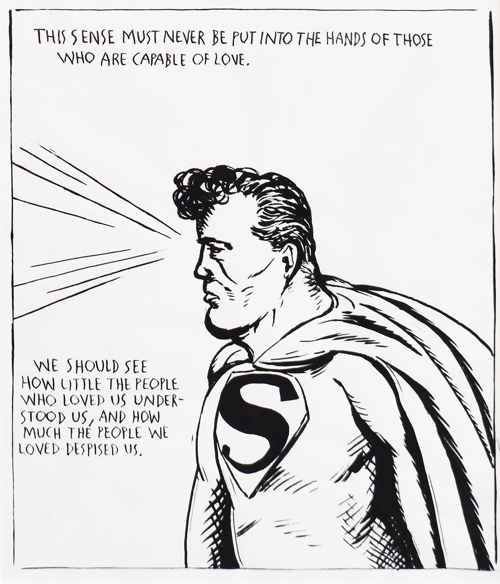 Raymond Pettibon (1957): Untitled (The sense must...), 1990: Raymond Pettibon (1957) Untitled (The sense must...), 1990 Ink on paper Signed/dated by artist on verso From the private collection of Kevin Reagan (three-time Grammy Award-winning graphic designer/ar
