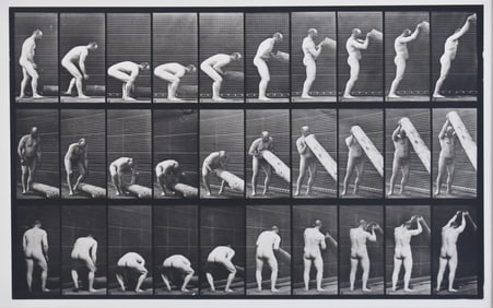 Eadward Muybridge (1830-1904): Motion Study, Plate 382 (man lifting a log on end), 1887