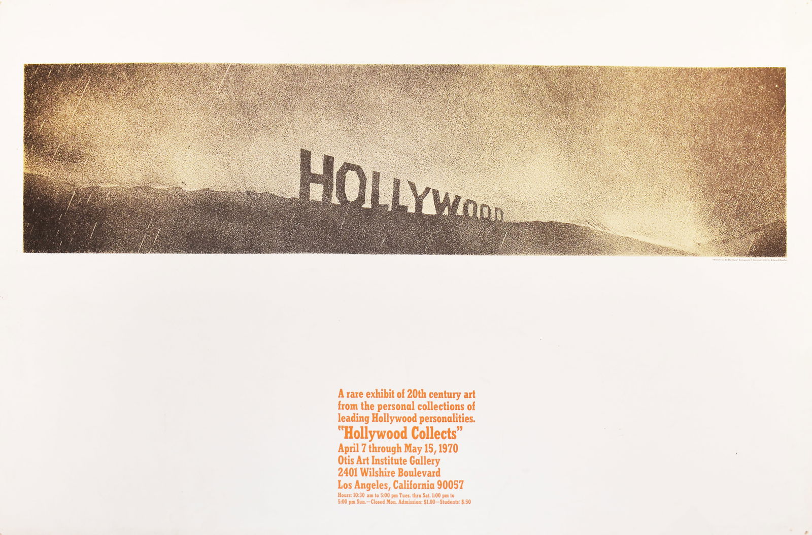 Ed Ruscha (1937): Hollywood in the Rain, from Hollywood Collects, 1970: Ed Ruscha (1937) Hollywood in the Rain, from Hollywood Collects, 1970 Offset lithograph in colors on paper From the collection of Elyn Zimmerman and Kirk Varnedoe Image: 23 x 35 in