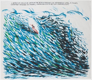 Raymond Pettibon (1957): Untitled (Late He Could) Beach Towel, 2009