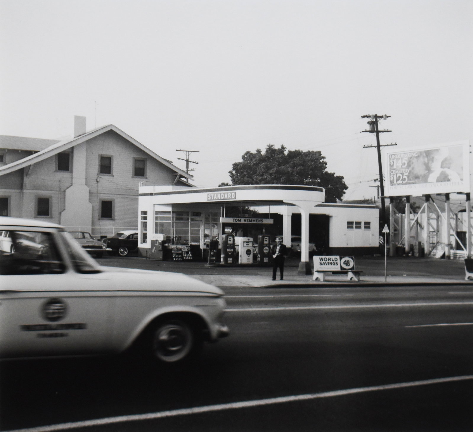 Ed Ruscha (1937): Standard, Beverly Boulevard, 1962: Ed Ruscha (1937) Standard, Beverly Boulevard, 1962 Gelatin silver print From the numbered edition of 20 Signed, dated and numbered in pencil on the verso Image: 7 x 7 in; Framed: 7.625 x 7.75 in
