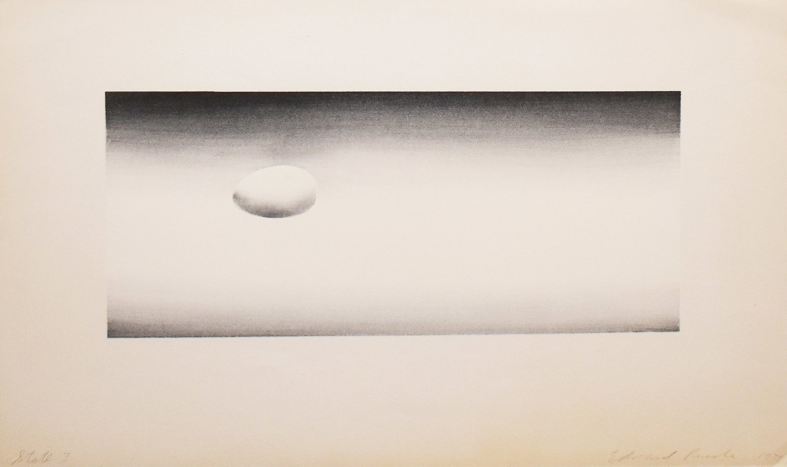 Ed Rushca (1937): Egg, from Domestic Tranquility (Engberg 76, Cirrus p. 347), 1974: Ed Rushca (1937) Egg, from Domestic Tranquility (Engberg 76, Cirrus p. 347), 1974 Lithograph in colors on wove paper, initialed in pencil and annotated 'B.A.T.' (a bon ? tirer, aside from the edition 