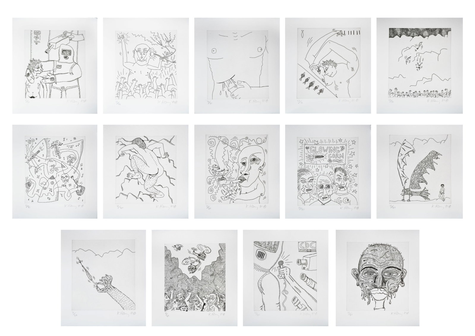 Keith Haring (1958-1990): The Valley (Complete Suite), 1989: Keith Haring (1958-1990) The Valley (Complete Suite), 1989 The complete suite of 15 etchings by Keith Haring with text by William S. Burroughs From the numbered edition of 80 (with thirteen Artist Pro