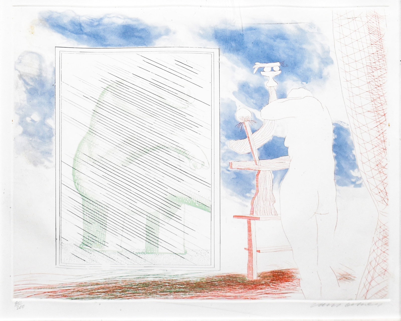 David Hockney (1937-2026): A Picture of Ourselves, from the Blue Guitar, 1976-77, Published 1977: David Hockney (1937-2026) A Picture of Ourselves, from the Blue Guitar, 1976-77, Published 1977 Etching and aquatint from a portfolio of twenty etchings (eighteen with aquatint and one with drypoint) 