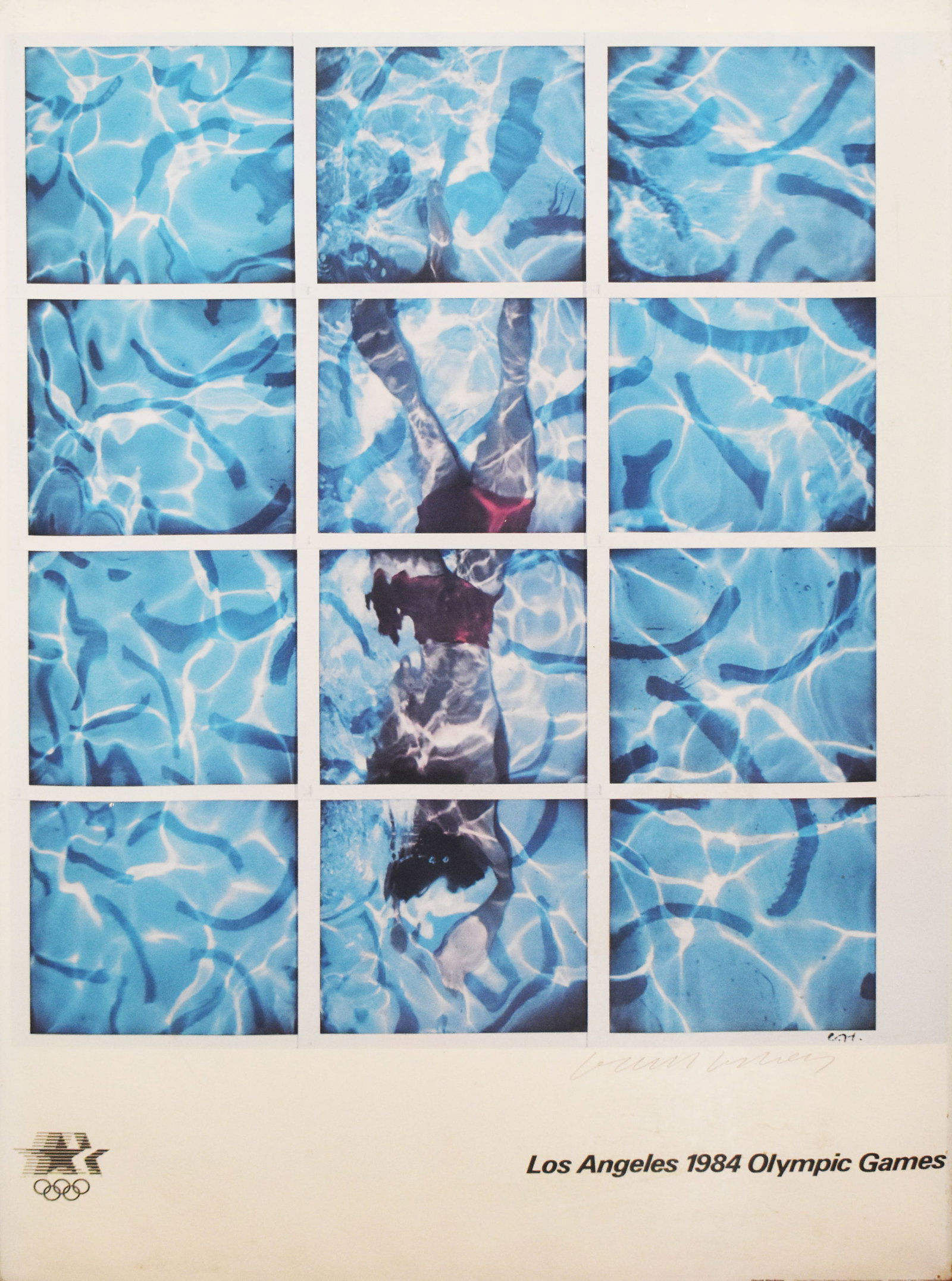 David Hockney (1937-2026): Swimming Pool Poster for Los Angeles 1984 Olympic Games, 1982: David Hockney (1937-2026) Swimming Pool Poster for Los Angeles 1984 Olympic Games, 1982 Offset lithograph poster printed in colours on thin smooth wove paper From the edition of an unknown size Hand-s